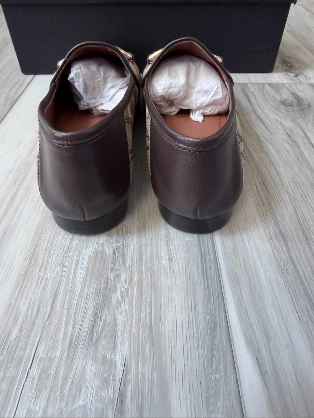 Coach Haley Signature Jacquard Loafers Khaki Mahogany Size 6 - Picture 9 of 13